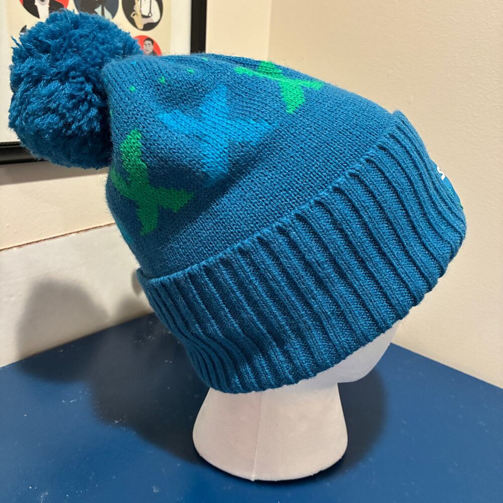 Swix Blue Wool Blend Chunky Knit Pompom Ski Beanie Adult OS Retro Snowboard
